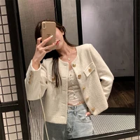 2022 autumn and winter french style womens short fragrant coat womens spring and autumn all match new fragrant temperament top