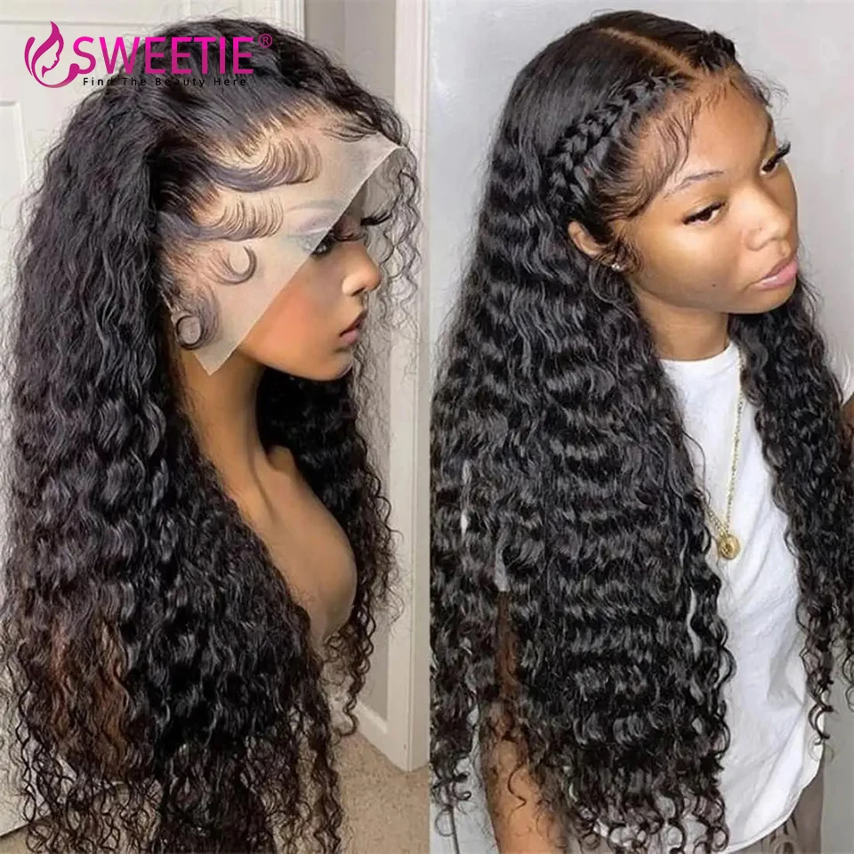 Water Wave 13x4 Transparent Lace Front Human Hair Wigs For Woman Brazilian Remy Hair Deep Curly Pre Plucked Lace Frontal Wig