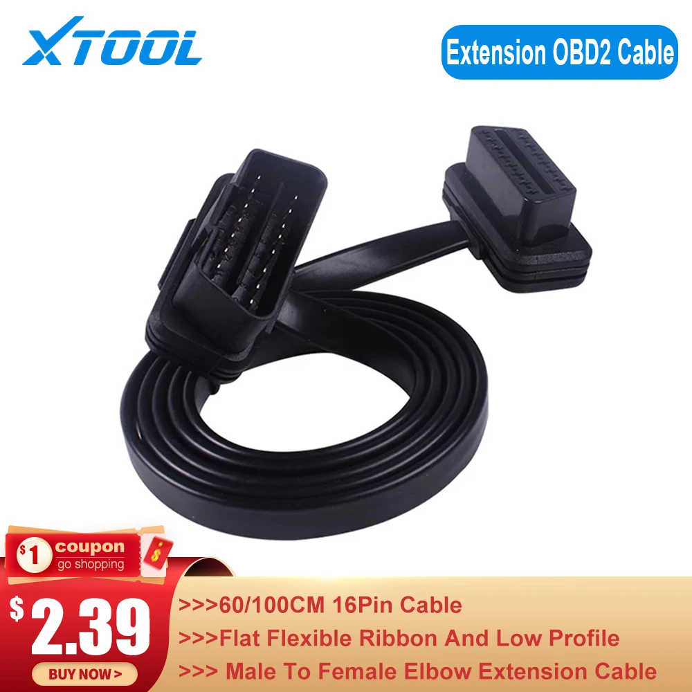 

Car 60/100CM 16Pin OBDII OBD 2 OBD2 Cable Connector Diagnostic-Tool ELM327 Adapter Flat Thin As Noodle Male to Female Extension