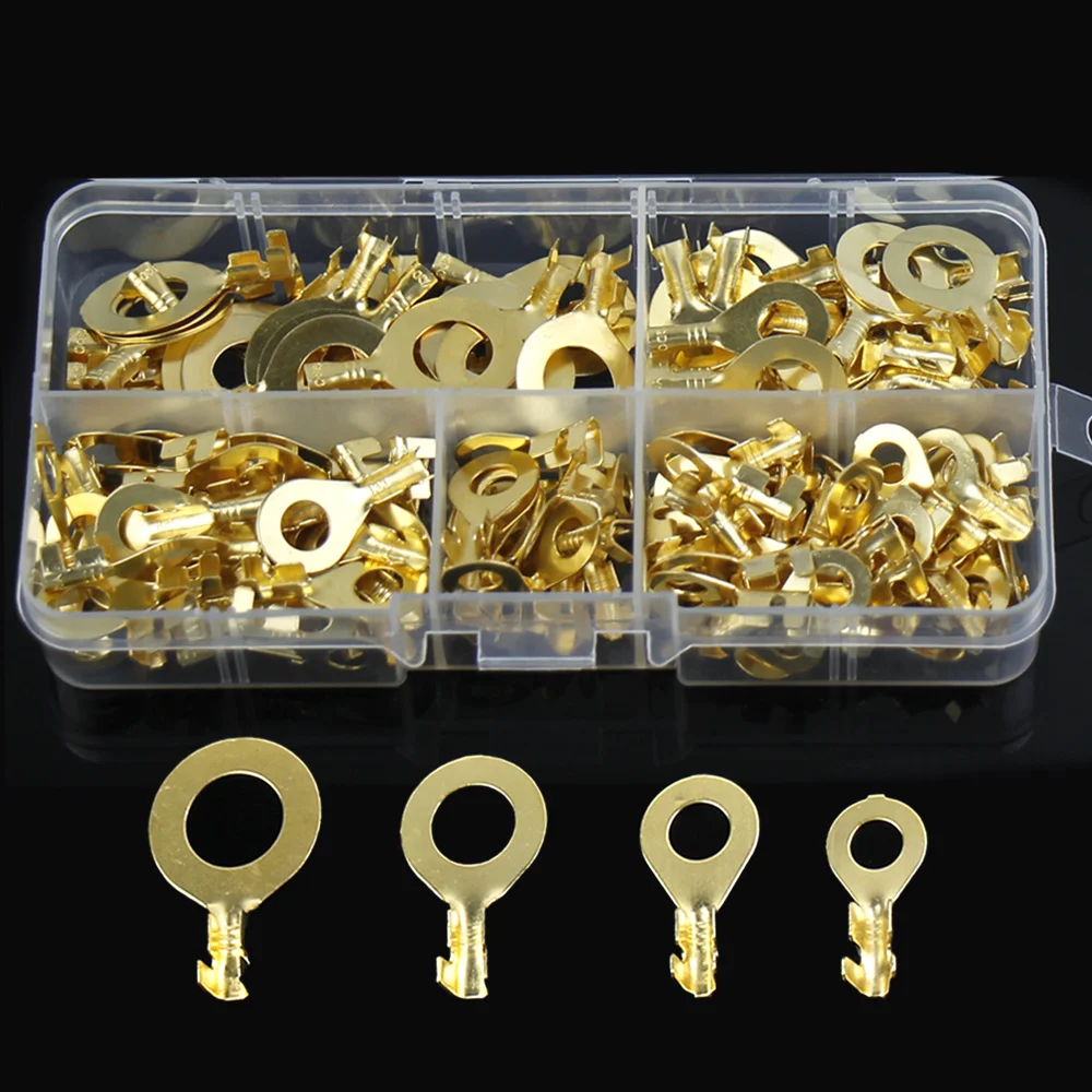 

Ring Type Gold Crimp Terminals Cable Lug wire Connectors Brass Non-insulated M3/M4/M5/M6/M8/M10 Assortment Kit