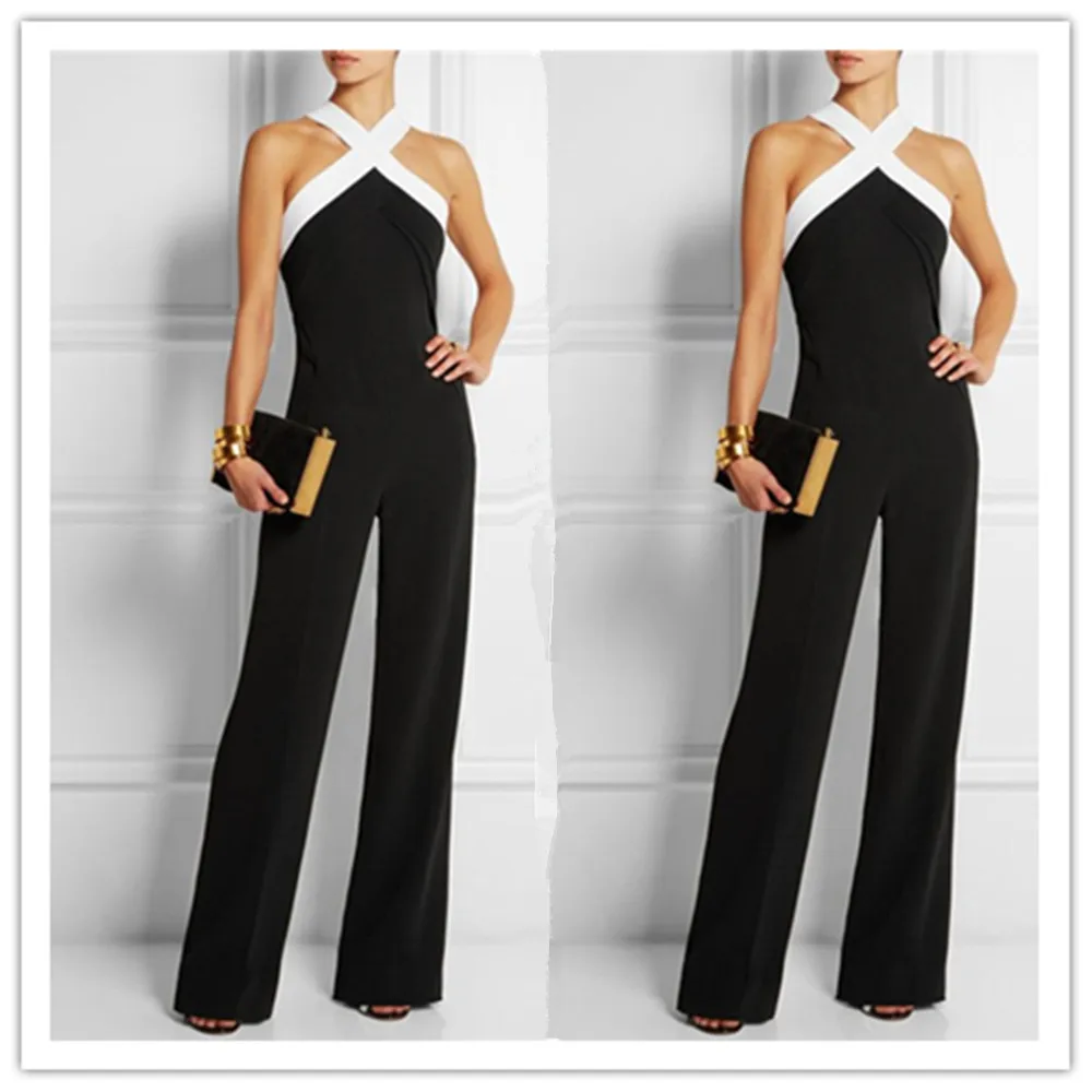 2021 hot style of Europe and the United States women's sexy jumpsuit leakage shoulder color matching waist trousers of jumpsuit