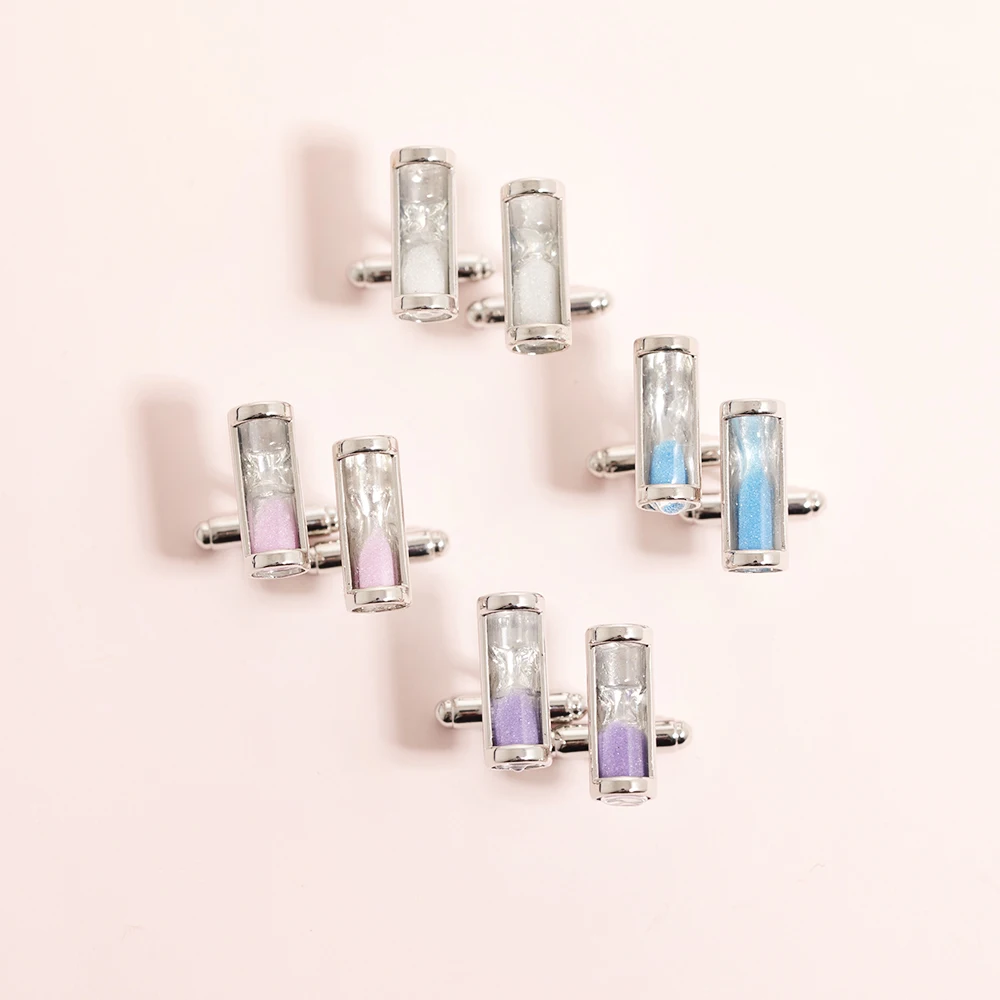 

Purple Pink Blue White Sandglass Cufflinks Creative Trinkets Accessories Simple And Stylish Hourglass Cuff Links Xmas Button