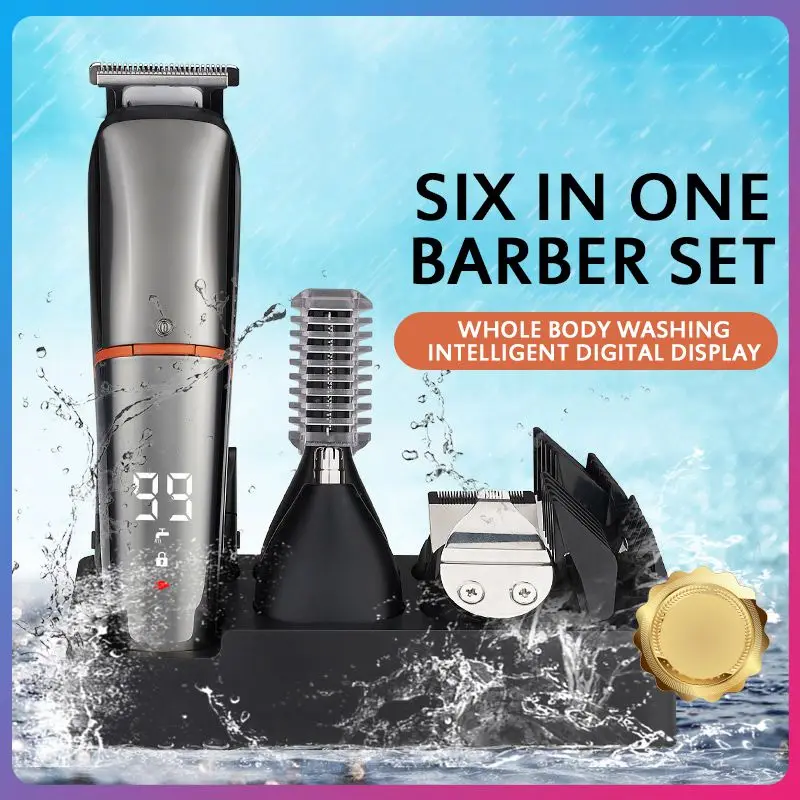 

All 6 In 1 Rechargeable Hair Clipper For Men Waterproof Wireless Electric Shaver Beard Nose Ear Shaver Hair Trimmer Tools