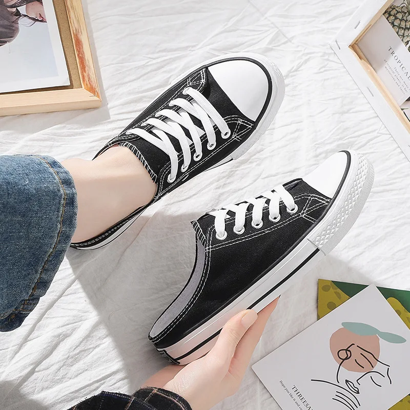 

New Summer Autumn Casual Semi-drag Shoes One Foot Pedal Canvas Shoes Female Flats Shoes Korean Version Heelless Slip-on Shoes