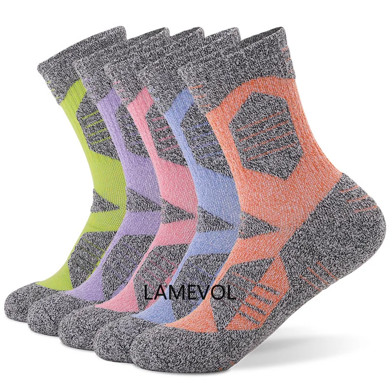 Thickened Towel Bottom Outdoor Hiking Socks 5 PAIRS Sweat Absorption Crew Sports Socks Women Sport Cycling Girl Female