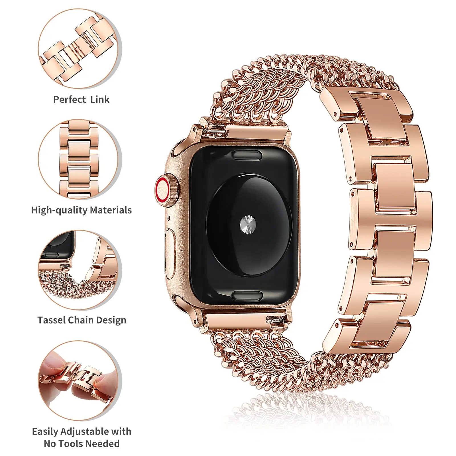Diamond Case+Tassel strap for Apple watch 8 band 41mm 40mm 38mm 45mm 44mm 42mm Metal Watchband iWatch Series 6 5 4 3 Se 7 strap