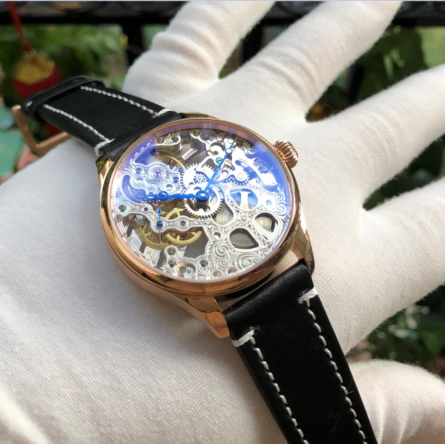 Часы-скелетон 41 мм 6497 GERRVO без логотипа St3600SK механизм с ручным заводом 21600 Dph корпус