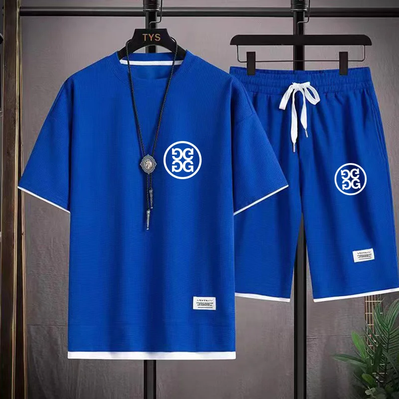 Summer Men and Women 2-Piece T-shirt +Shorts Sportswear Fashion Printing Loose Harajuku Style Street Apparel Casual Golf New Set