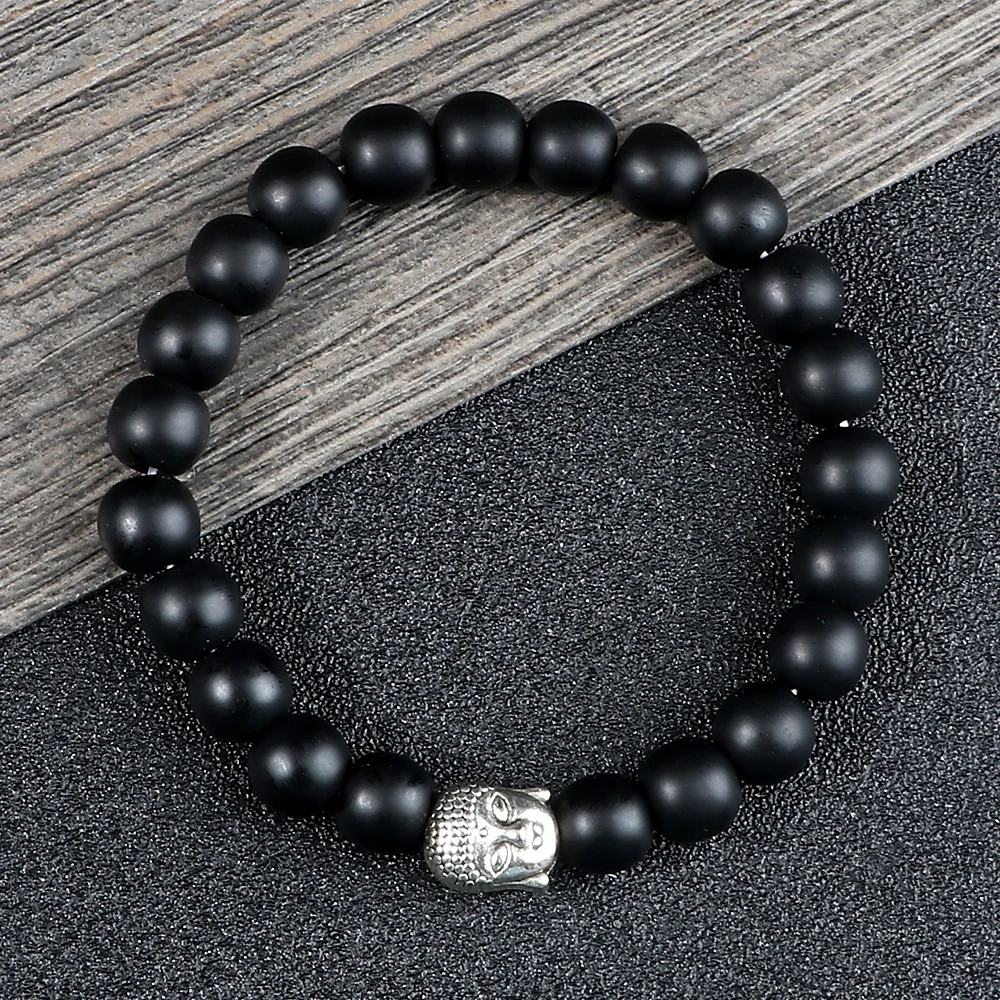 

Healing Gold Buddha Head Prayer Volcanic Lava Natural Stone Strand Bead Bracelet For Men Black Beaded Yoga Women armband Jewelry
