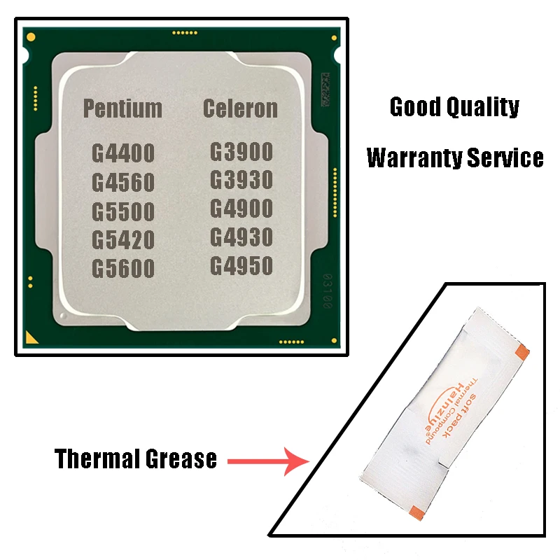 LGA 1151 Processor Pentium G4400 CPU G4560 G5500 with Thermal Grease for Intel Celeron G3930 CPU G4930 G4950 Desktop Processors