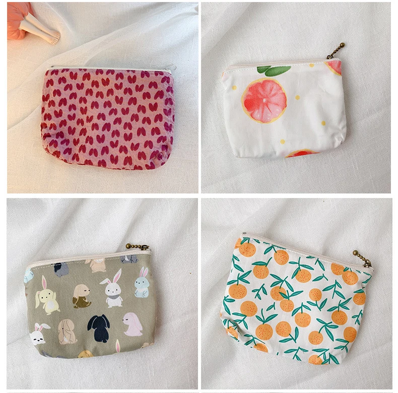 

Women Cartoon Coin Purse Mini Canvas Credit Card Holder Wallet Flower Fruit Printing Clutch Key Money Bag billeteras para mujer