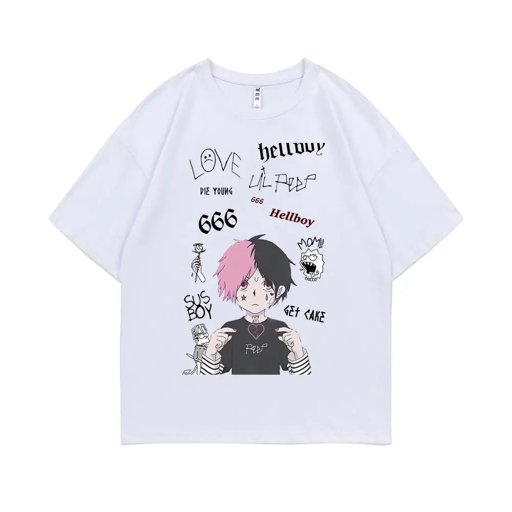 

2022 New Lil Peep Boy Tshirt Love Crying Face T-shirt Men Women Hip Hop White Tee Die Young Hellboy Mom Sus Boy Get Cake T Shirt