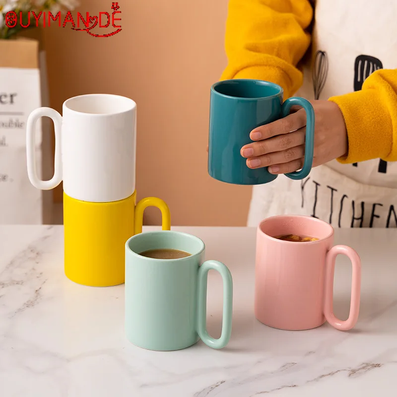 

300 Ml Creative Trend Mug Cup Coffee Ceramic Cup Creative Round Handle Small Yogurt Cup Simple Water Cup Women