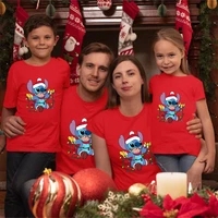 christmas kawaii funny stitch family matching clothes mom and daughter equal red t shirt disney fashion kids xmas ropa familiar