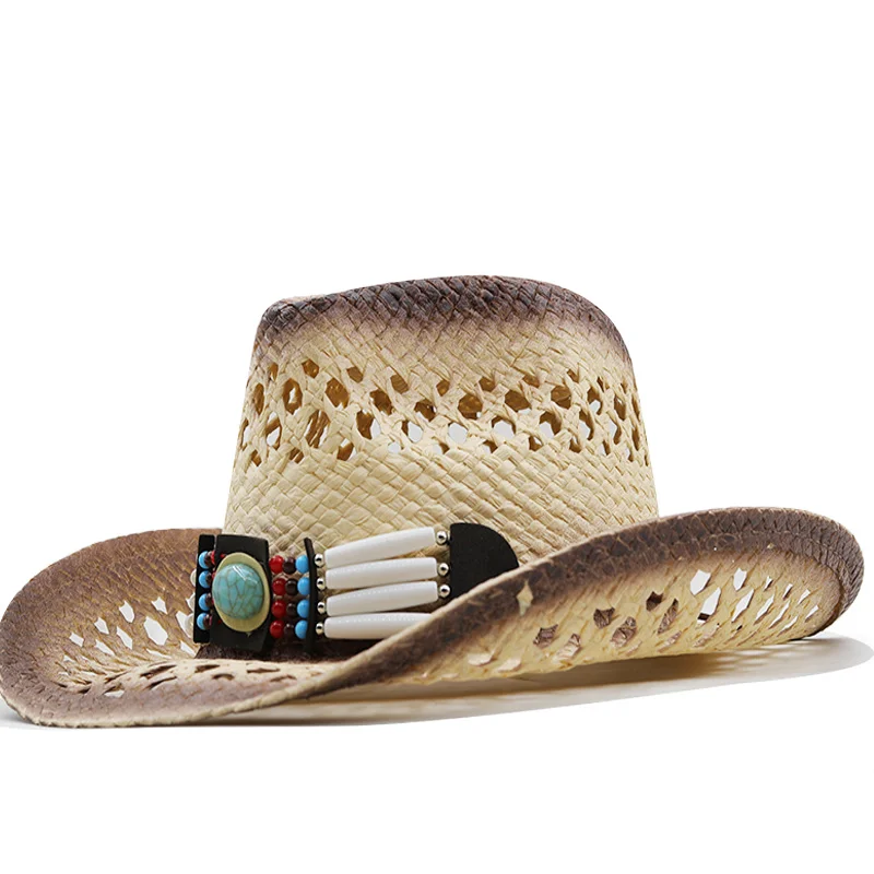 100% Natural Straw Cowboy Hat Women Men Handmade Weave Cowboy Hats for Lady Tassel Summer Western Sombrero Hombre Beach Hats