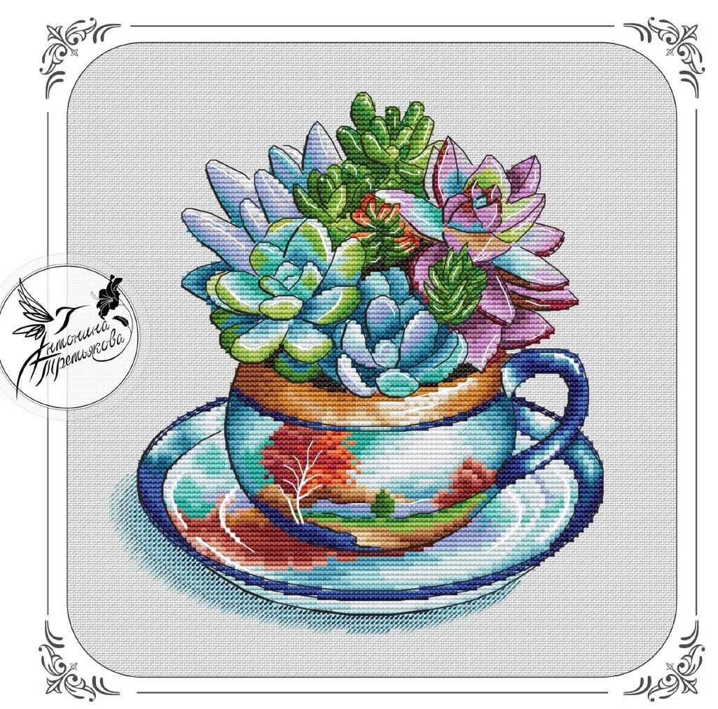 

Lovely Counted Cross Stitch Kit, Succulent Plants, DIY Needle Work, Top Quality, Beautiful, Height, 30-29