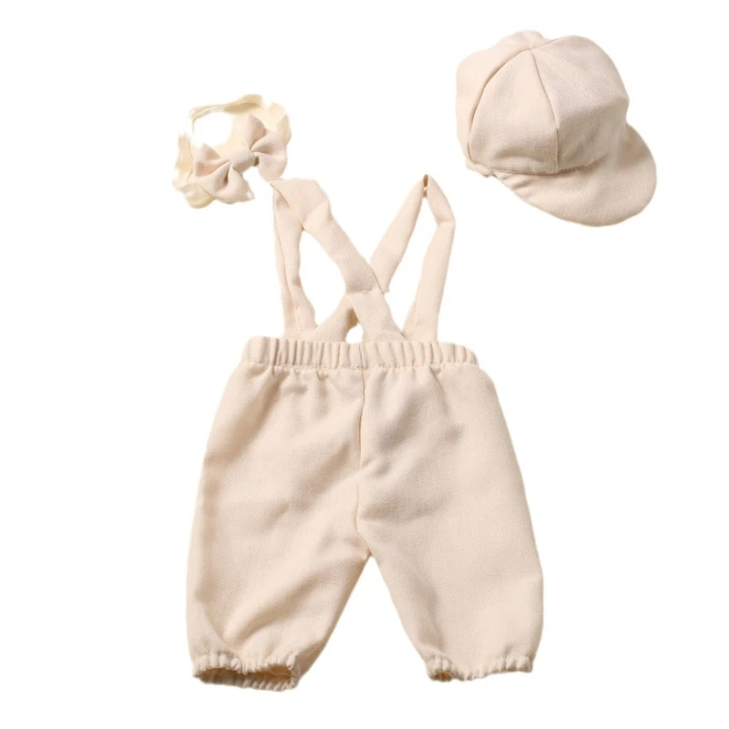 

Newborn Photography Props Boys Girls Outfits Baby Striped Overall Romper Hat Bow