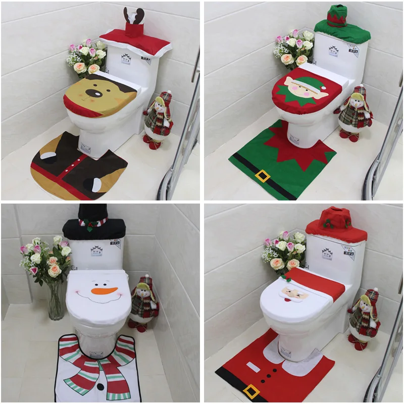 

2023 Christmas Supplies Toilet Decoration Christmas Toilet Three-Piece Bathroom Decoration Cartoon Toilet Seat Cover