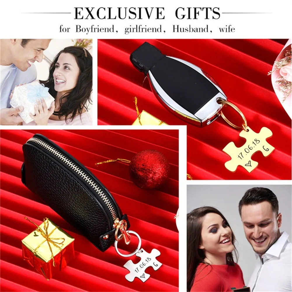 Anniversary Keychain Gift for Boyfriend Girlfriend, Customized Your First Date Wedding Day, Couple Key Charm Set for Husband Wif