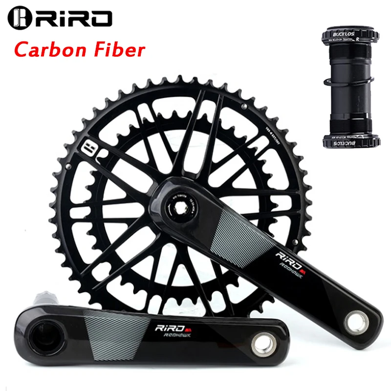 

RIRO Carbon Fiber Crank GXP Road Bike Crankset Double 50-34T 53-39T Bicycle Chainring 11s 12s Direct Mount Crankset with BB