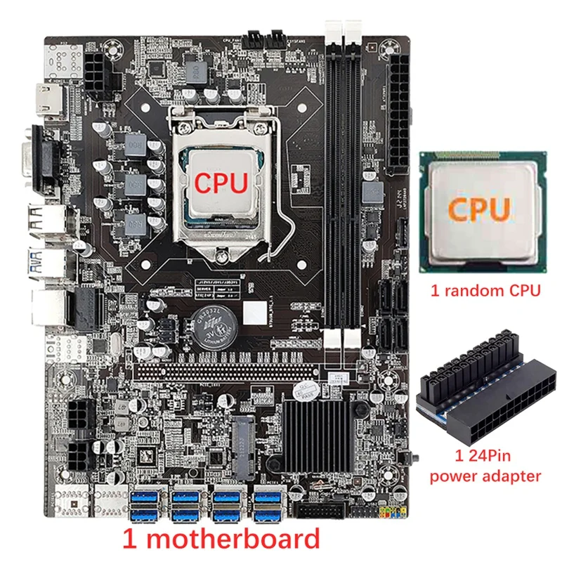 

Материнская плата B75 8 + ЦП + 24-контактный адаптер питания ATX 8 USB 3,0 слот GPU LGA1155 DDR3 ОЗУ слот SATA3.0 для BTC/ETH