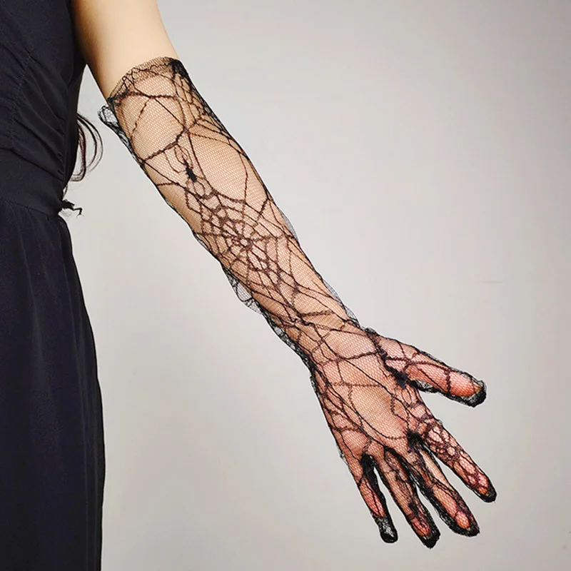 

Перчатки Goth в стиле "Лолита" с рисунком паука и паутины, сексуальные модные черные кружевные перчатки в стиле панк, сетчатые рукавицы в стиле Харадзюку, перчатки для вождения без пальцев