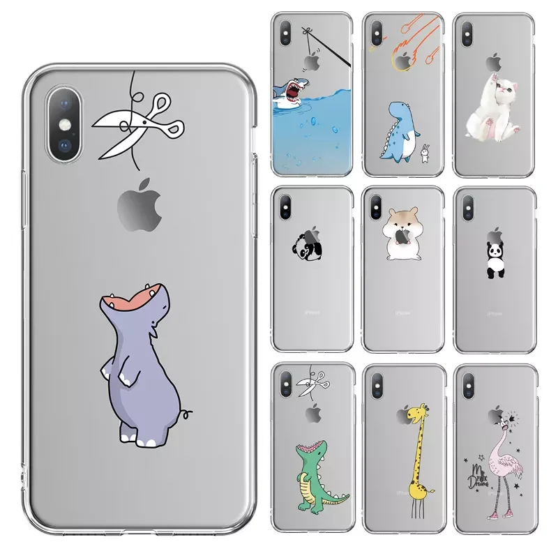 

Clear Phone Case For iPhone 11 Pro Max 13 12 7 8 6s Plus Cute Cartoon Animal Soft TPU For iPhone X XR XS Transparent Cover