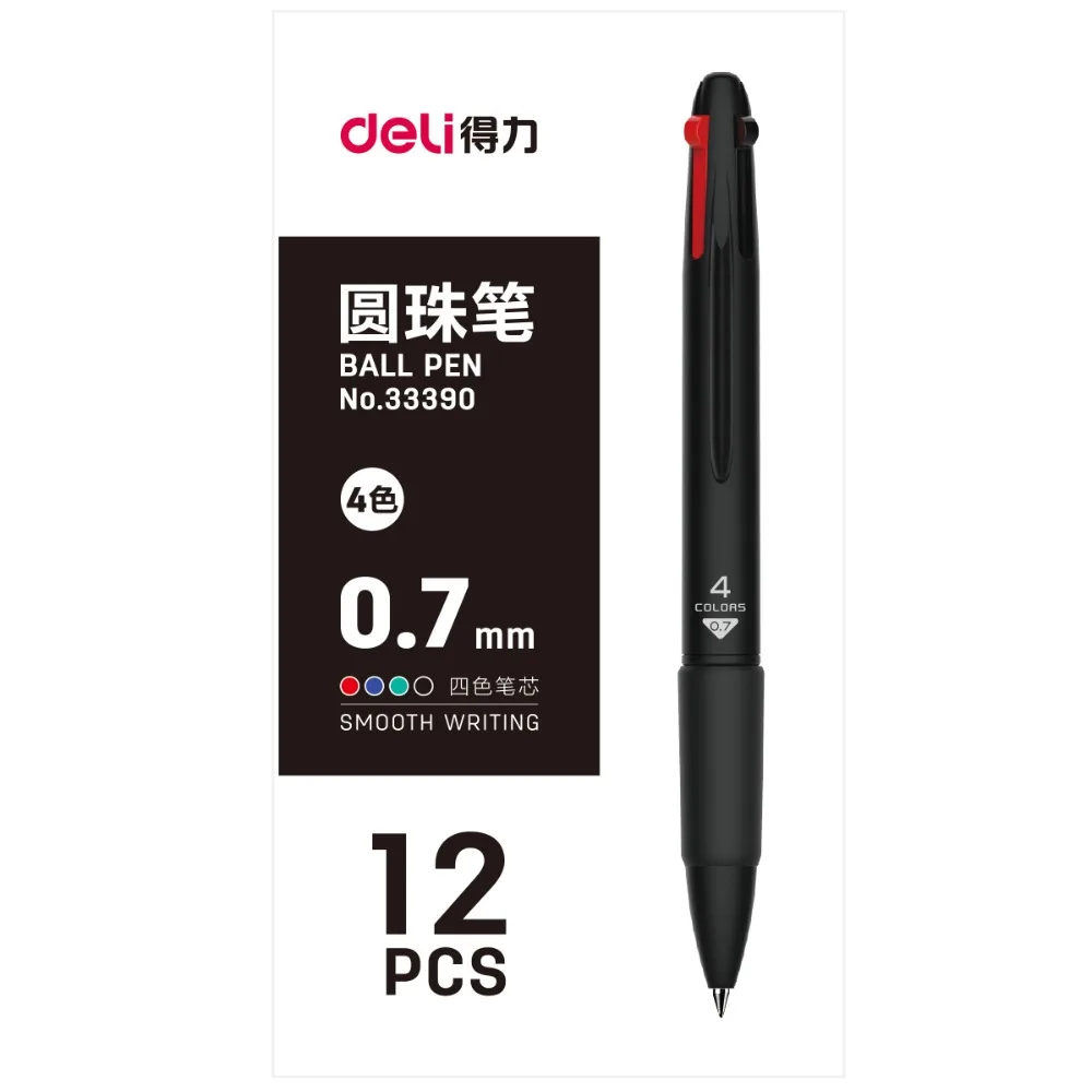 

Deli 12pcs lot Color Ball Pen Multicolor four color 0.7mm button press Ballpoint pen Office Supplies Student Stationery 33390