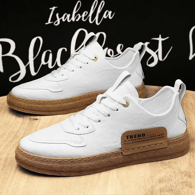 

WEH Men Vulcanized Shoes Leather Men Shoes Sneakers 2023 Trend White Casual Shoe Italian comfortable shoes Leisure Male Sneakers