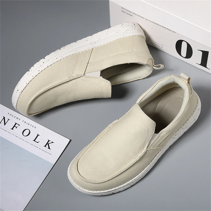 Мужские парусиновые туфли темно-синие дышащие Нескользящие на плоской подошве