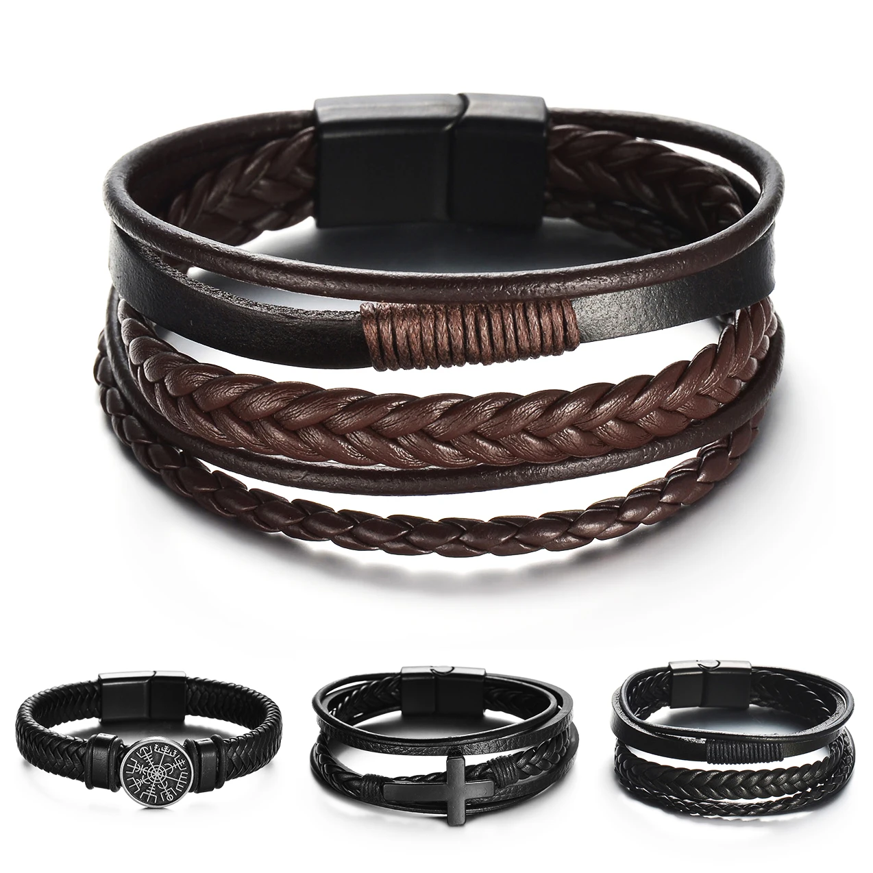 

Мужской Многослойный кожаный браслет MeMolissa, черный, коричневый браслет на запястье, мужское ювелирное изделие, аксессуары, подарок