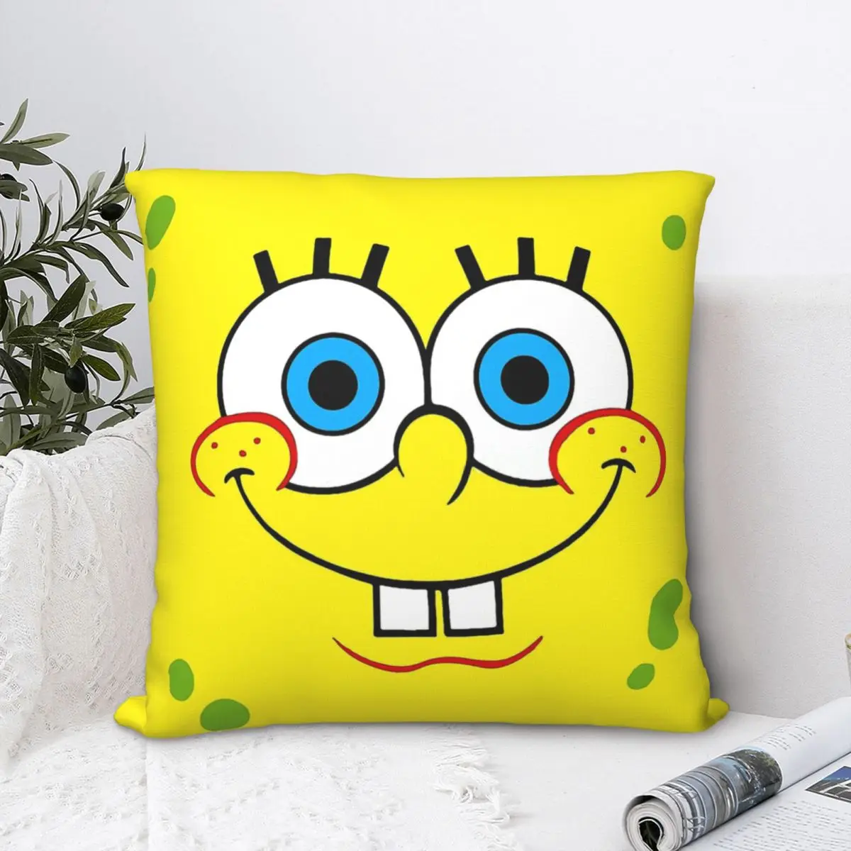 

Bob Squarepants Face Throw Pillow Case Backpack Coussin Covers DIY Printed Breathable Home Decor