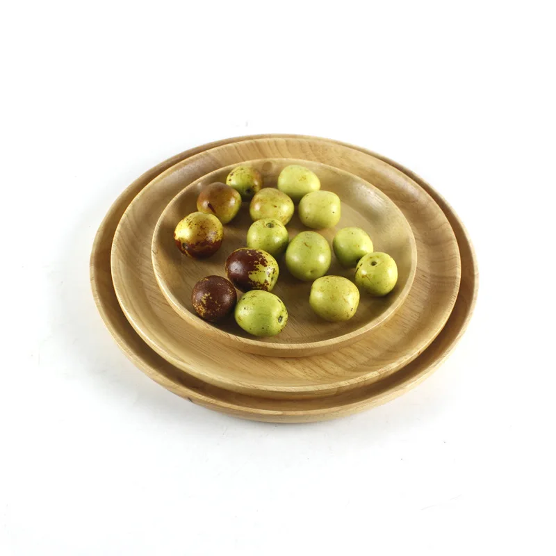 

Rubber Wood Table Dinner Plates Kicthen Wood Serving Plates Dishes for Snack Dessert Unbreakable Classic Food Trays Storage