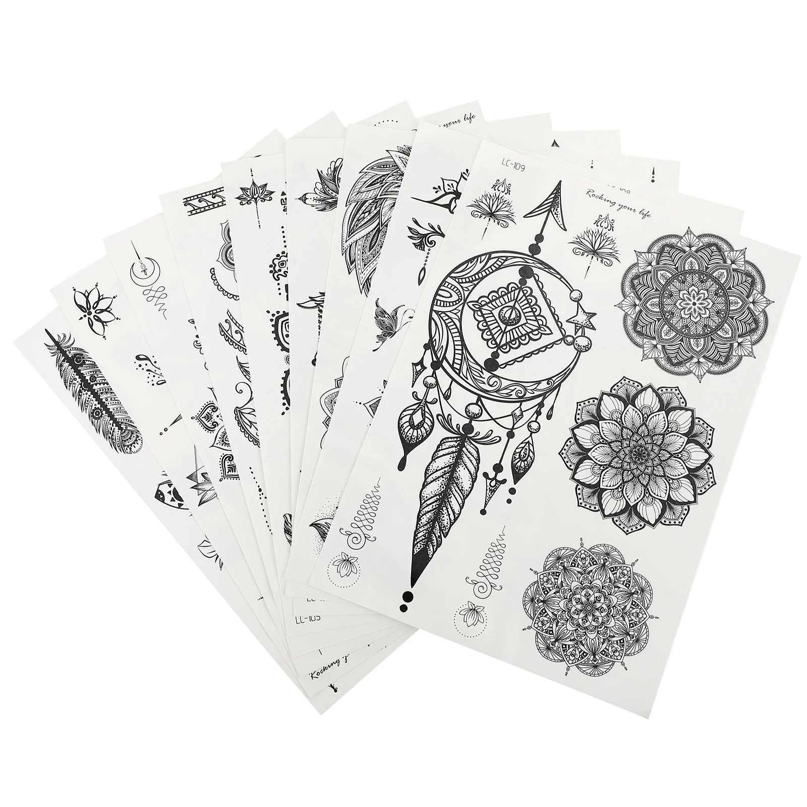 

9 Pcs Tattoo Stickers Waterproof Body Tattoos Flowers Mandala Floral Decals Paper