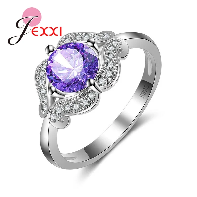Стиль принцессы круглый кубический цирконий серебряный цвет цветное кольцо