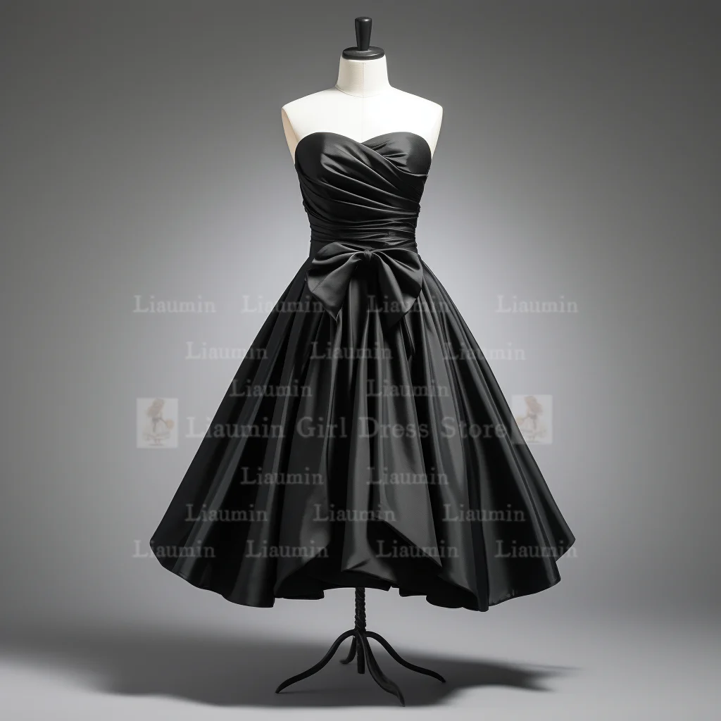 Черное Атласное Вечернее платье ручной работы на заказ без бретелек короткая