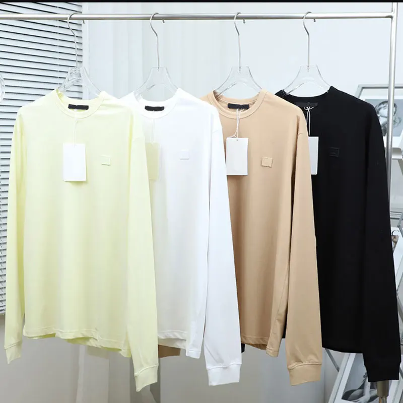 

Women classic smiley embroidery t-shirt o-neck long sleeve cotton tees 2022 new casual wild fashion long sleeve t-shirt