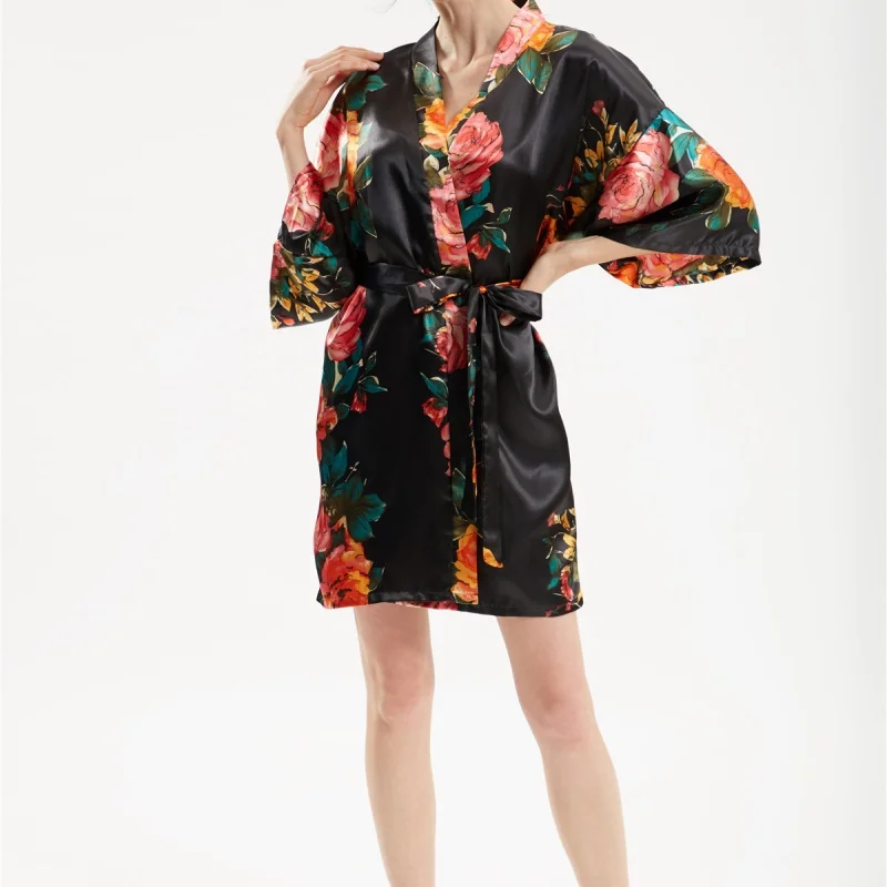 1 шт. Элегантная ночная рубашка Женская атласная одежда для отдыха с цветочным