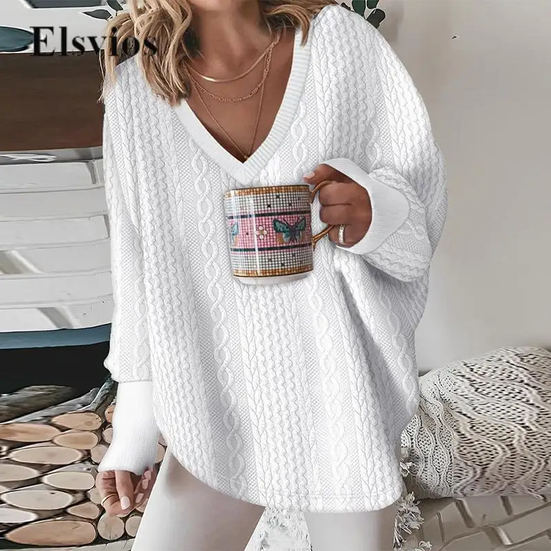 

Fashion Twist Pattern Loose Women Pullover Jumper Autumn Female V Neck Sweatshirt Tops Winter Vitnage Long Sleeve Casual Sweater