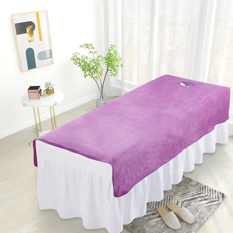 

Solid Thickened Velvet Beauty Salon Bed Sheets SPA Massage Bed Table Cover Bedspread Soft Salon Sheets With/no Hole