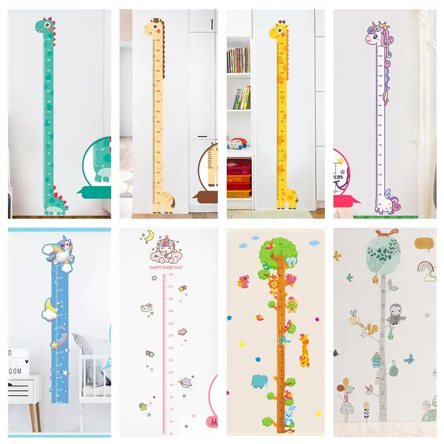 Cartoon Animals Height Measure Wall Sticker Unicorn Dinosaur Wallpaper For Kids Room Nursery Child Growth Ruler Growth Chart