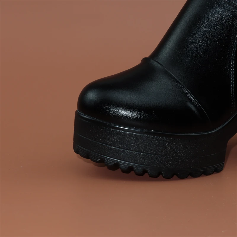 Plus Size 32-43 Deep Mouth Block Heel Platform Pumps Women Shoes 2023 Fall High Heels Shoes Ladies Office Shoe Black