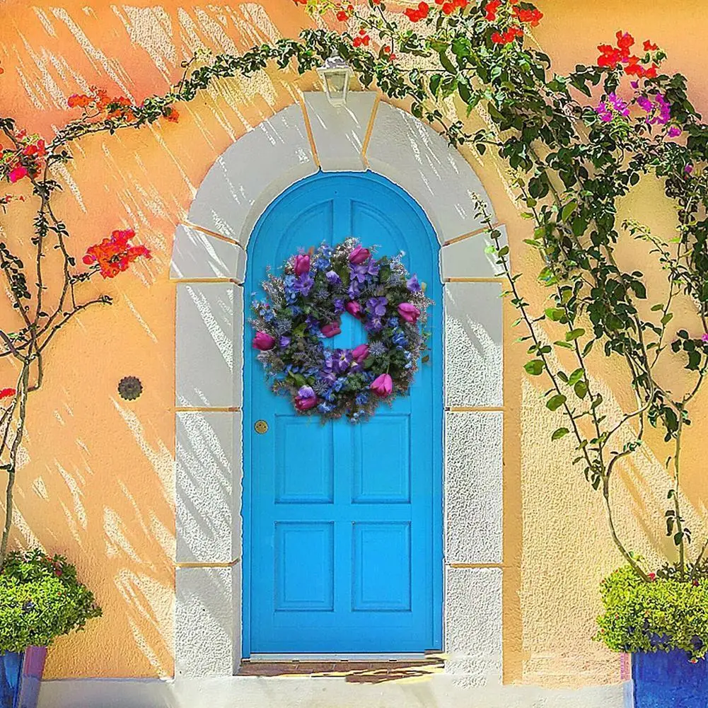 

1 шт., Фиолетовый Тюльпан, лаванда, синий, Larkspur, растения для входной двери, весеннее искусственное домашнее цветочное украшение, летняя гирл...