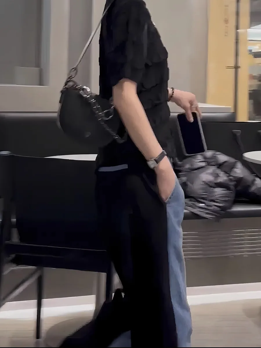 Y2k Pear-shaped Body Slightly Fat Wear Big Size 2023 Summer New Style Of Bunched Feet Radish Pants Denim Splicing Pants Thin