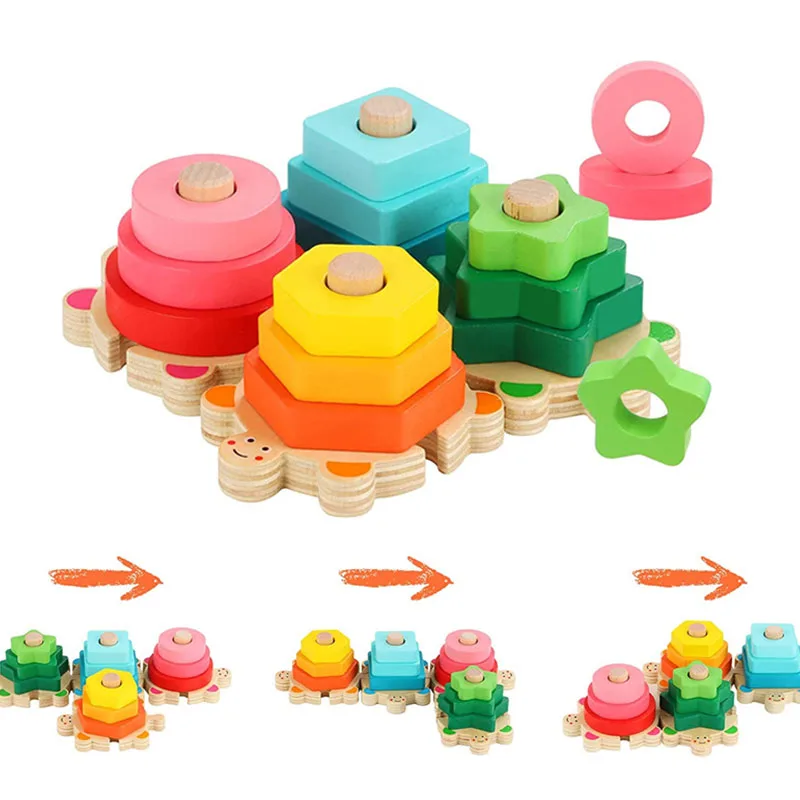 

Montessori Wooden Stacking Toys for Babies 2 3 4 Years Shape Sorter Education Development Baby Toys Wooden Puzzle for Girls Boys