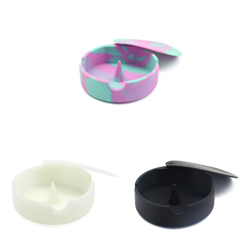 

Ashtray with Lid Soft Silicone Ashtray Easy Clean Heat Resistant Round Ashtrays