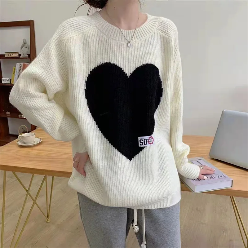 

Love Heart Sweater Autumn Woman Casual Simplee Sweaters Pullovers Womens Korean Style Knitted Loose Oversized Jumper Tops