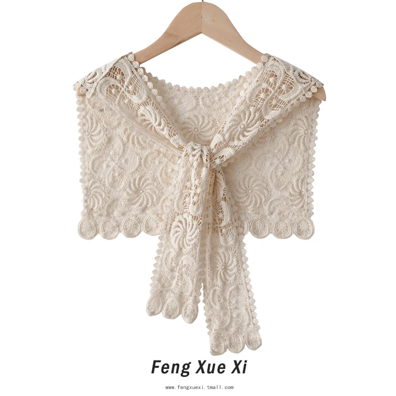 

Lace Crochet Solid Color Outerwear Small Shawl Women's Spring and Autumn All-Match Fake Collar Korean Style Summer Decorative