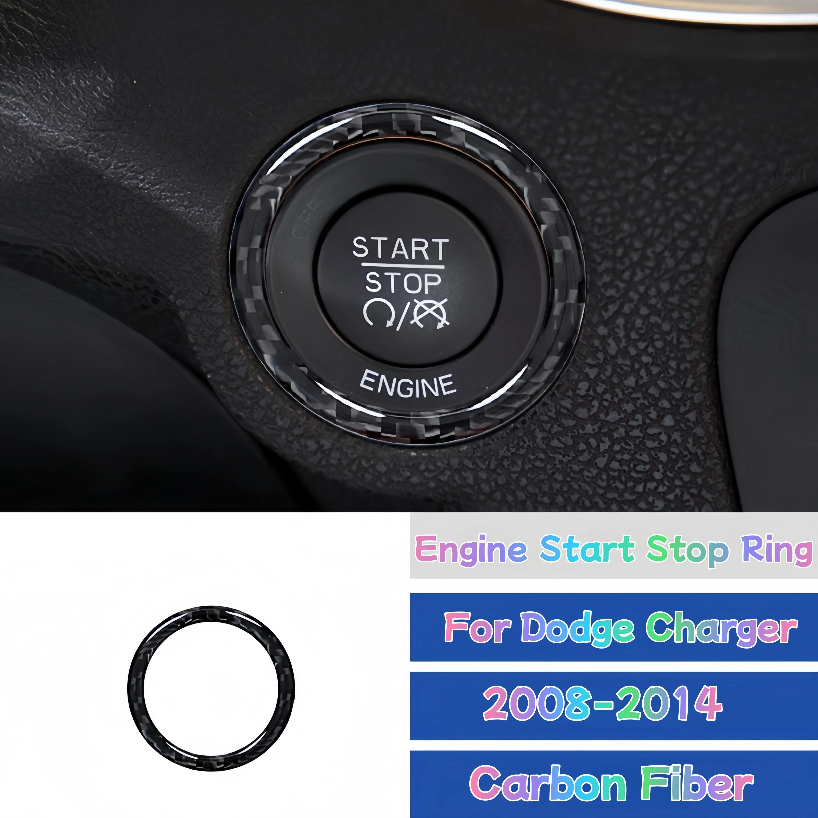 

Для Dodge Charger 2011-2014 аксессуары из углеродного волокна, интерьер автомобиля, кнопка запуска и остановки двигателя, декоративное кольцо, декоративная наклейка
