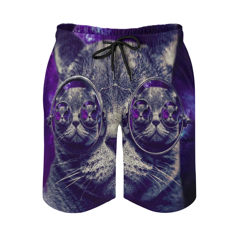 

Summer Men's New Fashion Loose Pocket Shorts 3D Printing Lucky Cat Starry Sky Drawstring Beach Pants Vacation Casual Beach Pants